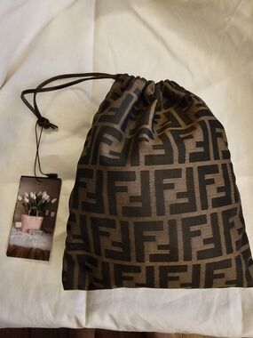 Fendi Brown and Black Logo Drawstring Pouch